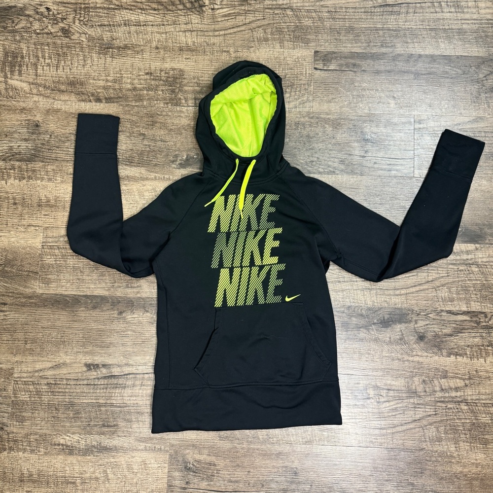 Nike Black Hoodie with Bright Green Details